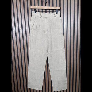 COS Pants 4 Womens Beige Flat Front 100% Linen Trousers Elastic Latch